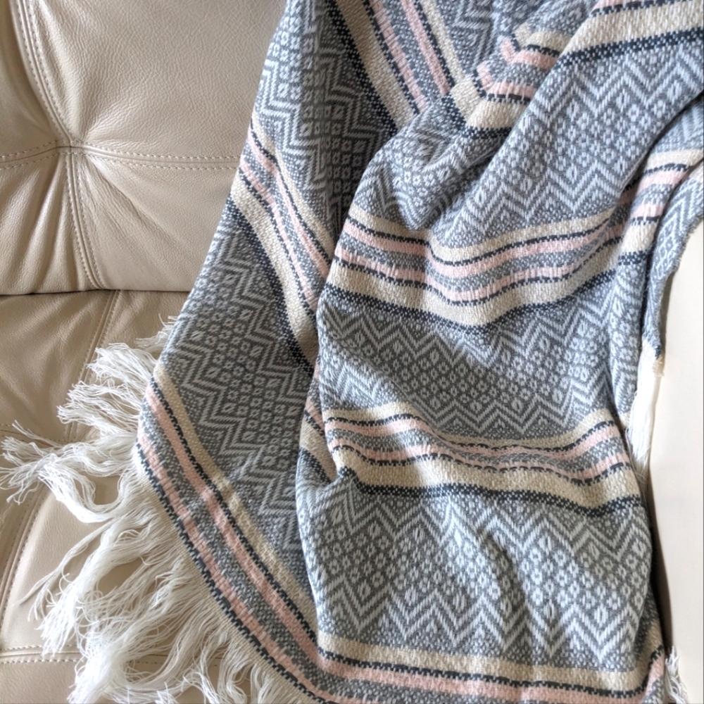 Shiraleah Chicago throw blanket Dorm Decor lightweight pink grey geometric